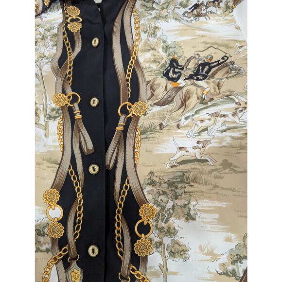 VINTAGE 90s Gianni Nicole women's size L hunting scene handkerchief style blouse - Picture 13 of 13